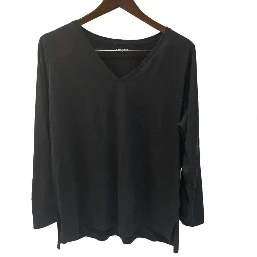Lands End Black V-neck long sleeve top Size 1X